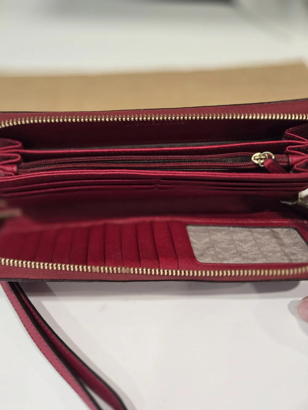 Michael Kors Saffiano Zip Wallet Wristlet in Deep Burgundy